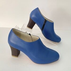 SHOES OF PREY leather blue heeled bootie size US 7 EU 37.5